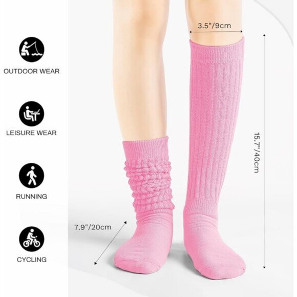 ⚡Women Pink Slouch Socks Scrunch Knee High Slouchy Socks - Picture 5 of 7